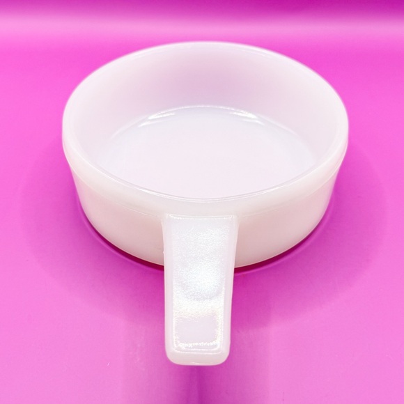 Vintage Glasbake J-2639 Milk Glass Handled Soup Bowl • White Ovenware USA - Picture 4 of 9